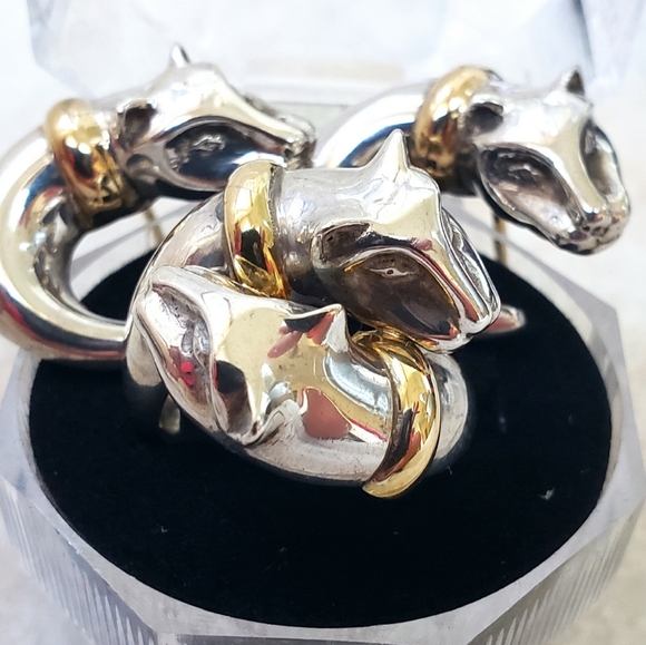 18K Gold Vintage 3PC Panther Ring & Earrings